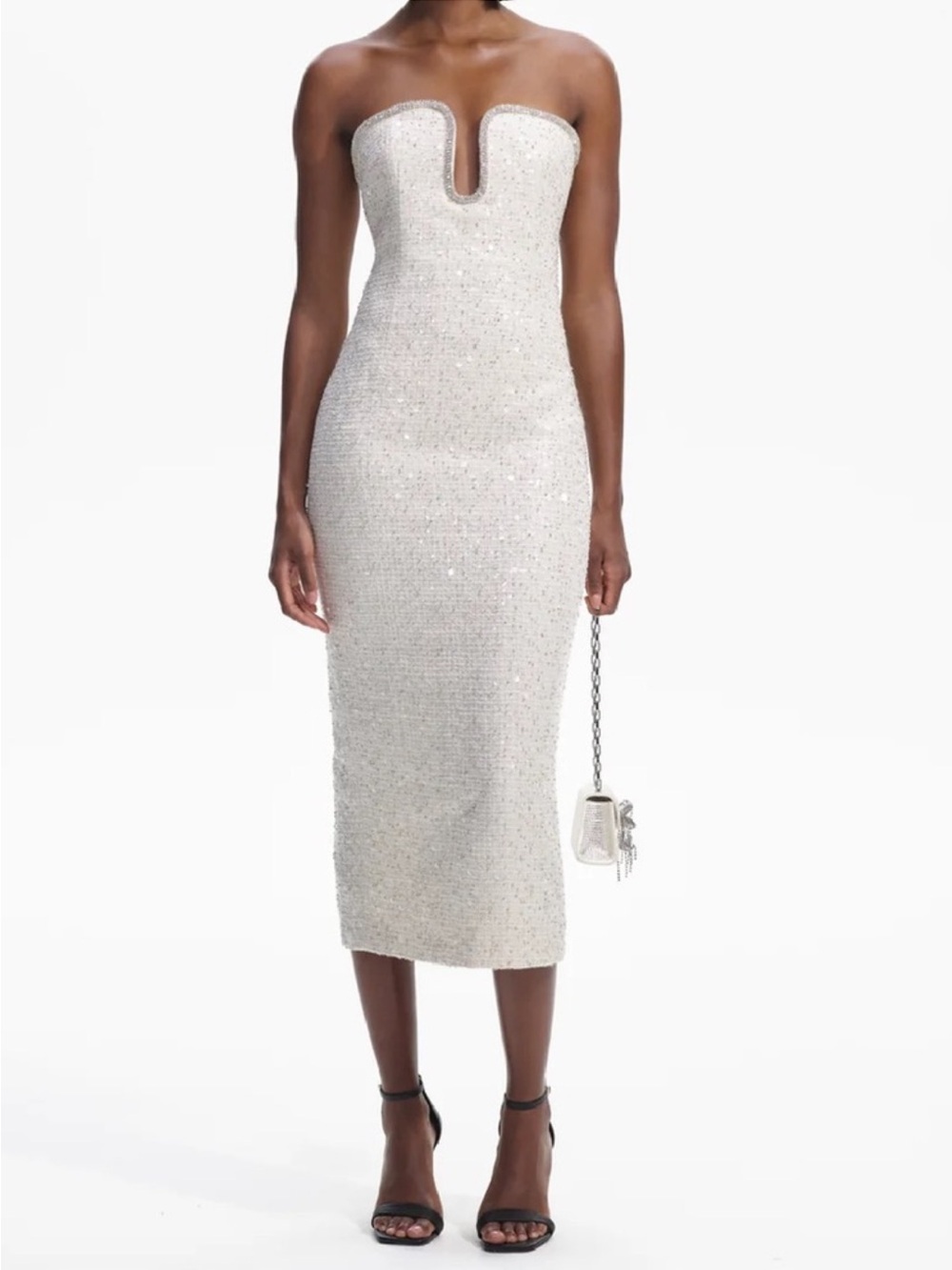 Self-Portrait Strapless Tweed Sequin Midi Dress